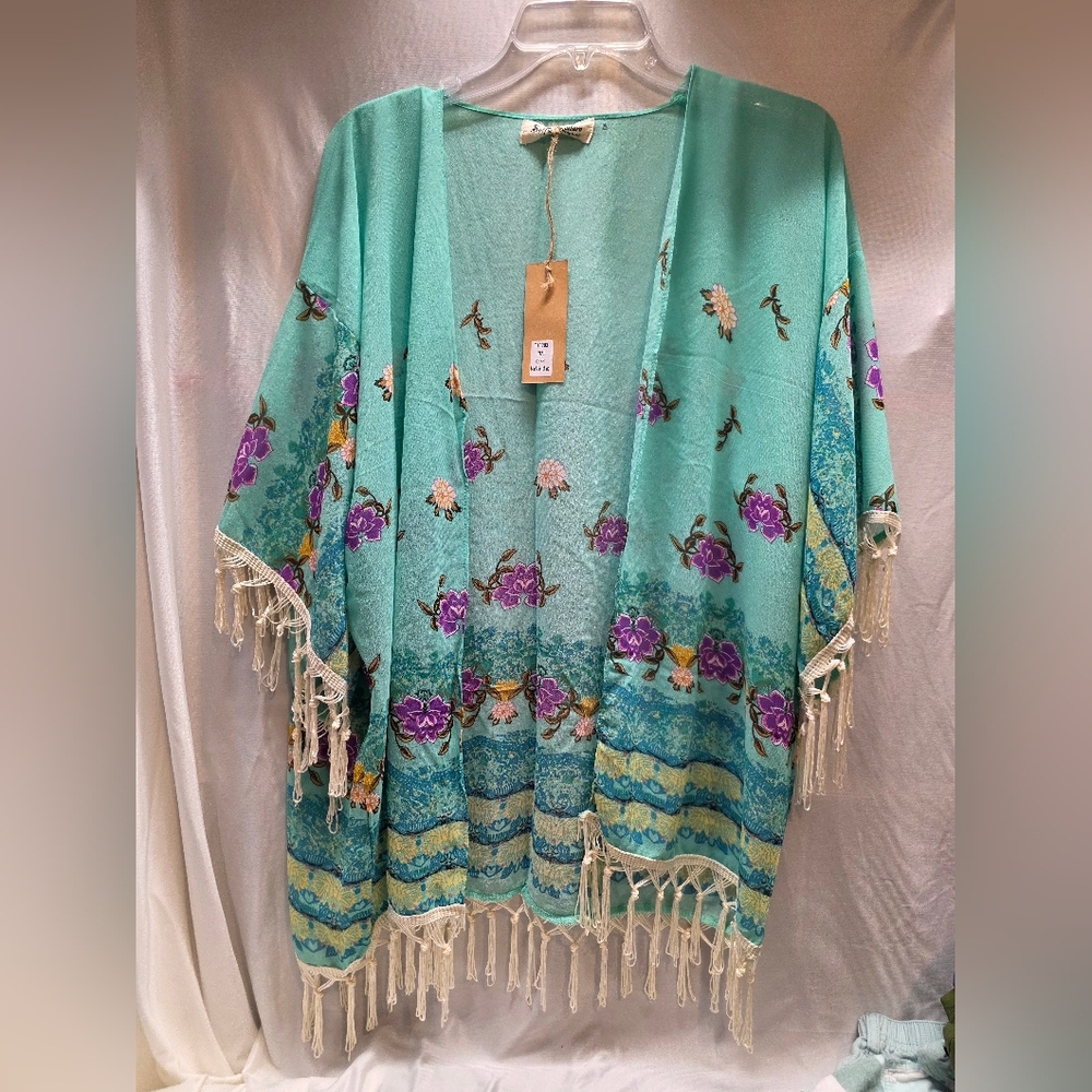 Floral Kimono with Fringe